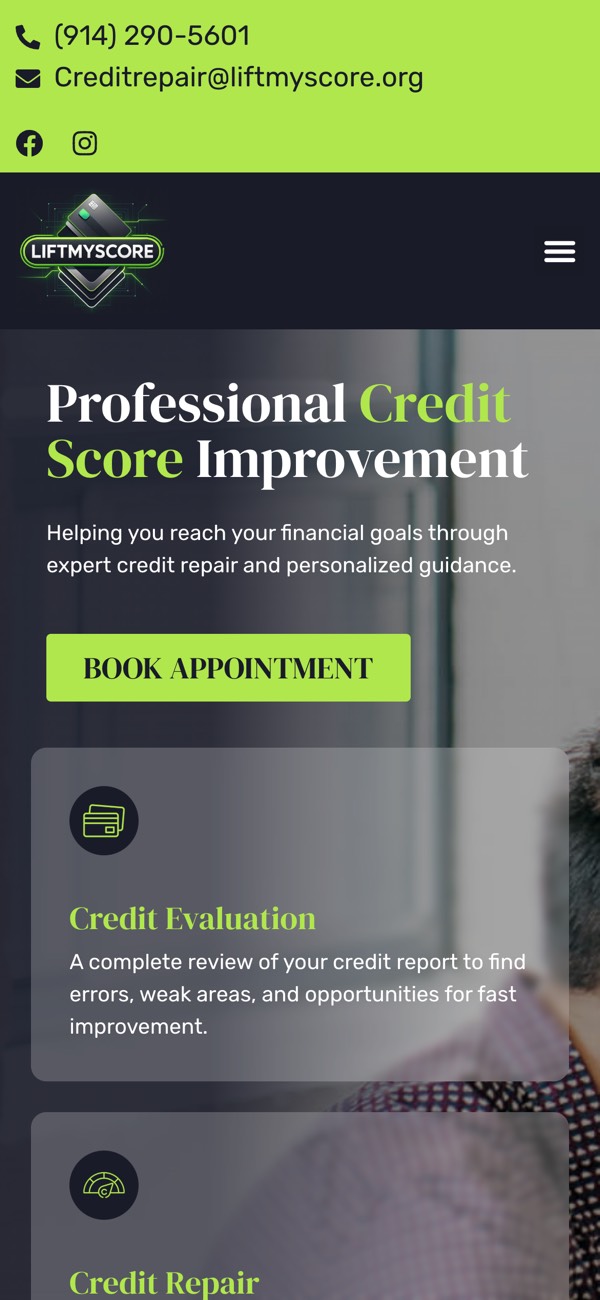 The LiftMyScore website on a phone