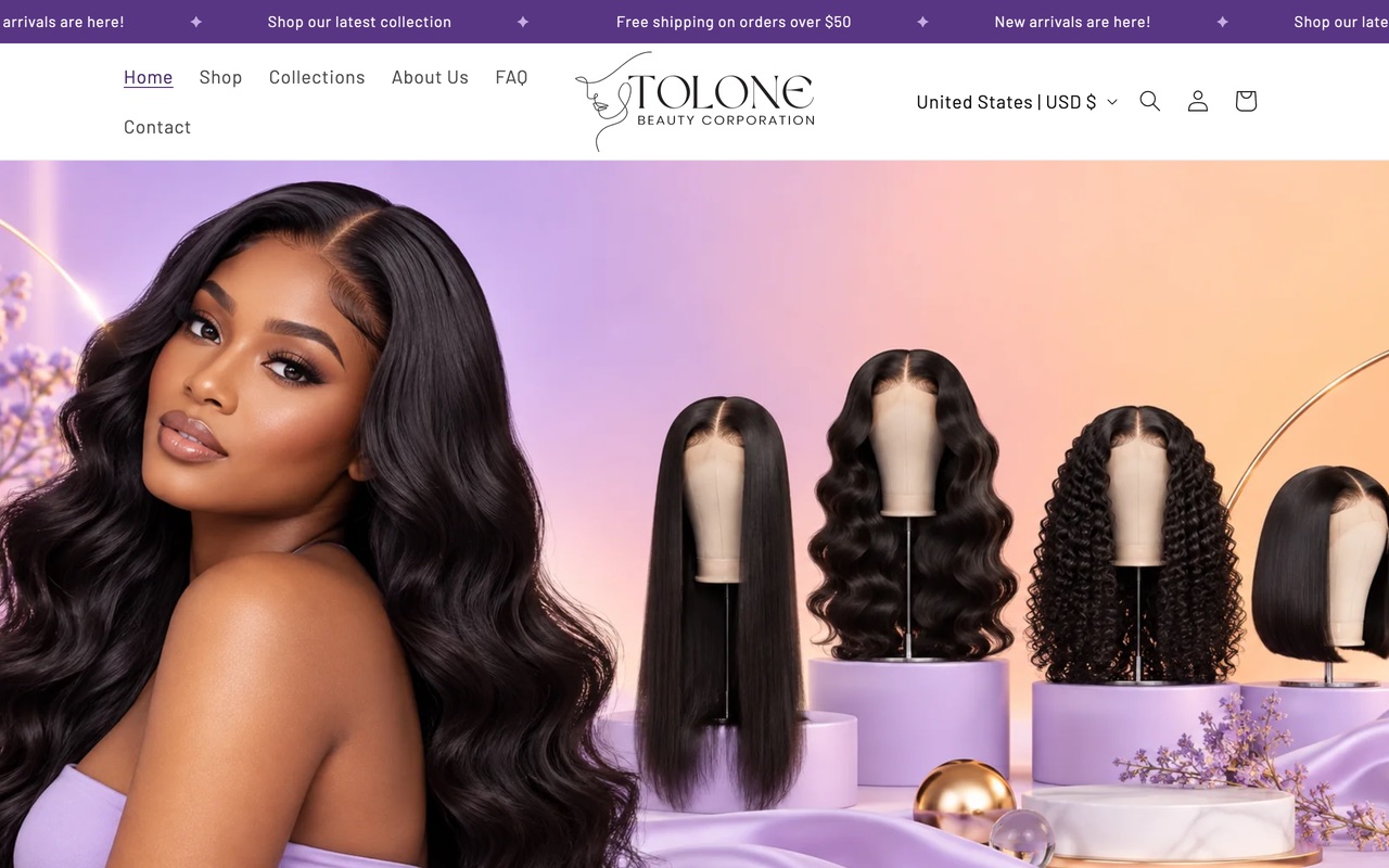The Tolone Beauty online store on a desktop screen