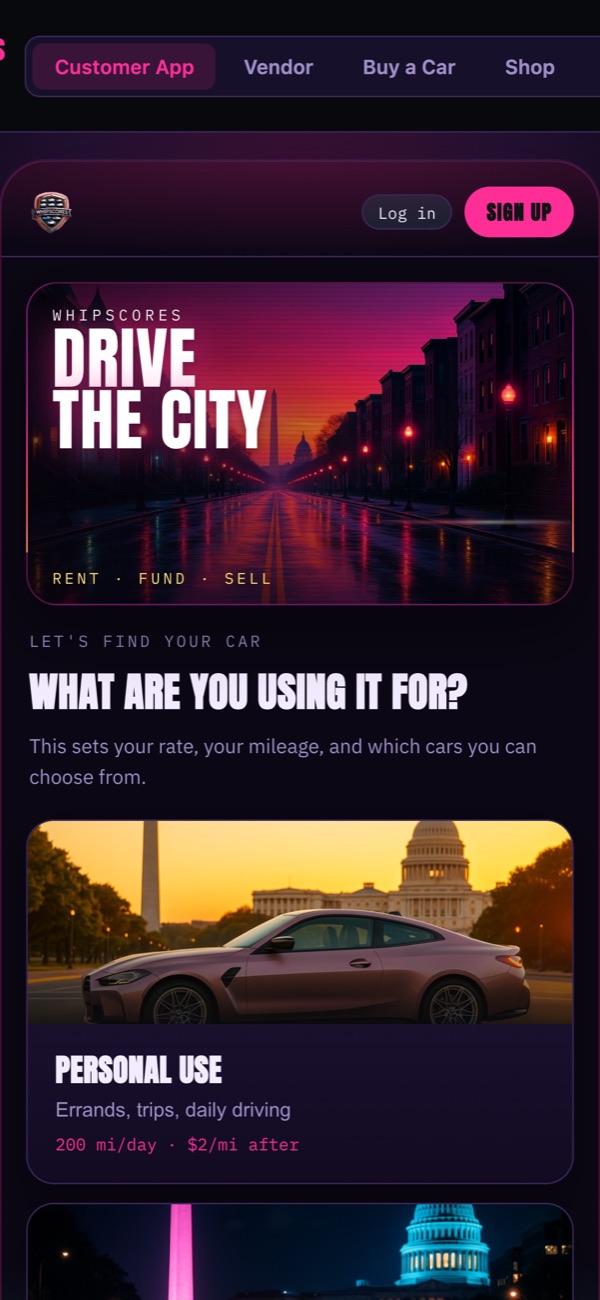 The WhipScores website on a phone